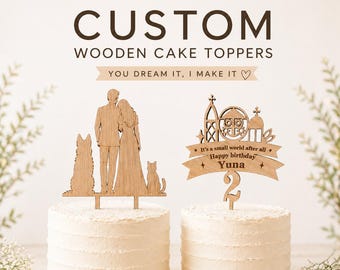 Custom wooden cake topper, personalised with any design, bespoke wedding topper, birthday photo cake