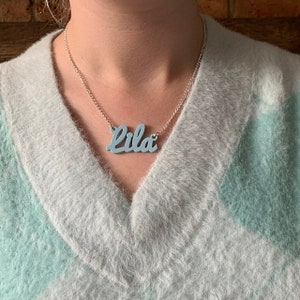 Personalised Name Necklace Custom Made Jewellery Laser Cut Acrylic Gift Kitsch Nameplate Monogram Birthday Girls Glittery Stocking Filler image 9