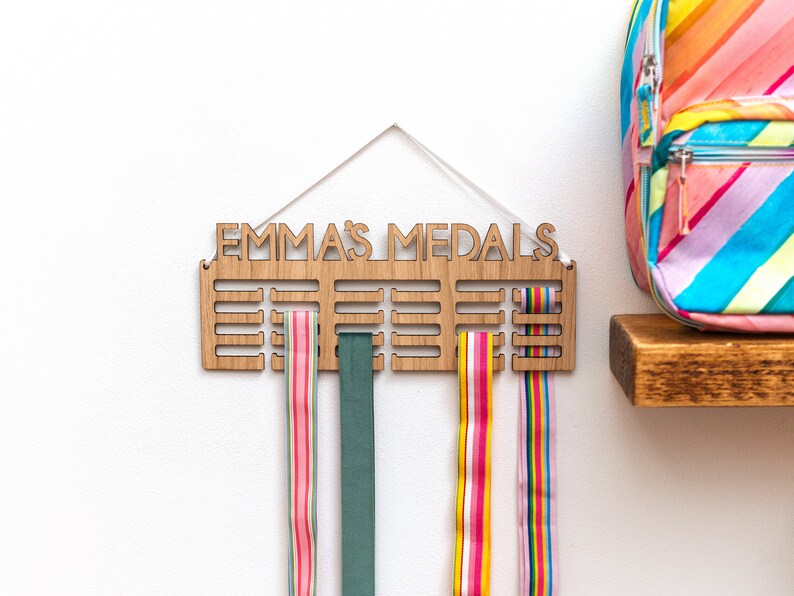 Personalised medal holder running, swimming, gymnastics medal hanger custom gift for runner, swimmer, gymnast wall hung medal display image 4