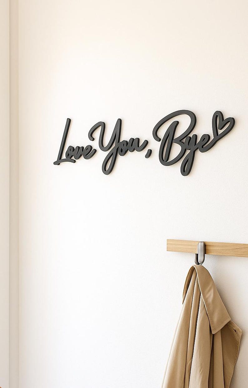 BLACK Wooden 'Love You, Bye' Sign - Above Door Hallway Sign - Natural Wood Entryway Lettering Bild 1