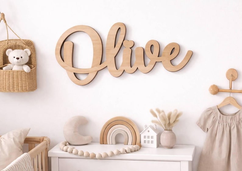 Letrero de madera personalizado con nombre para la decoración de la pared de la habitación de los niños imagen 1