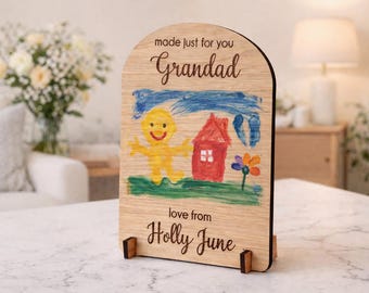 Personalised Wooden Plaque | Children's Artwork Keepsake for Mum, Dad, Grandparents