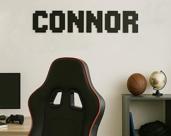 Personalized Pixel Name Sign: Black Gamer Room Wall Decor