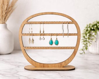 wooden earring holder stand organiser | stud and drop earring display | minimalist jewellery storage | gift for mothers day mum wife friend