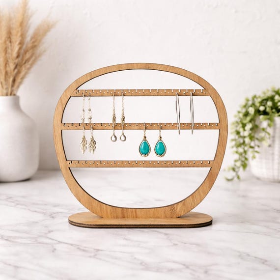 wooden earring holder stand organiser | stud and drop earring display | minimalist jewellery storage | gift for mothers day mum wife friend