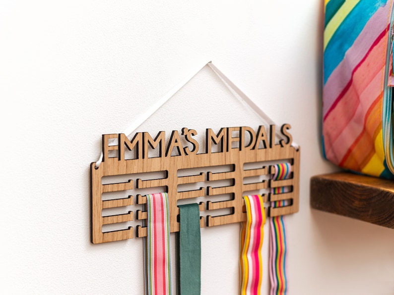 Personalised medal holder running, swimming, gymnastics medal hanger custom gift for runner, swimmer, gymnast wall hung medal display image 1