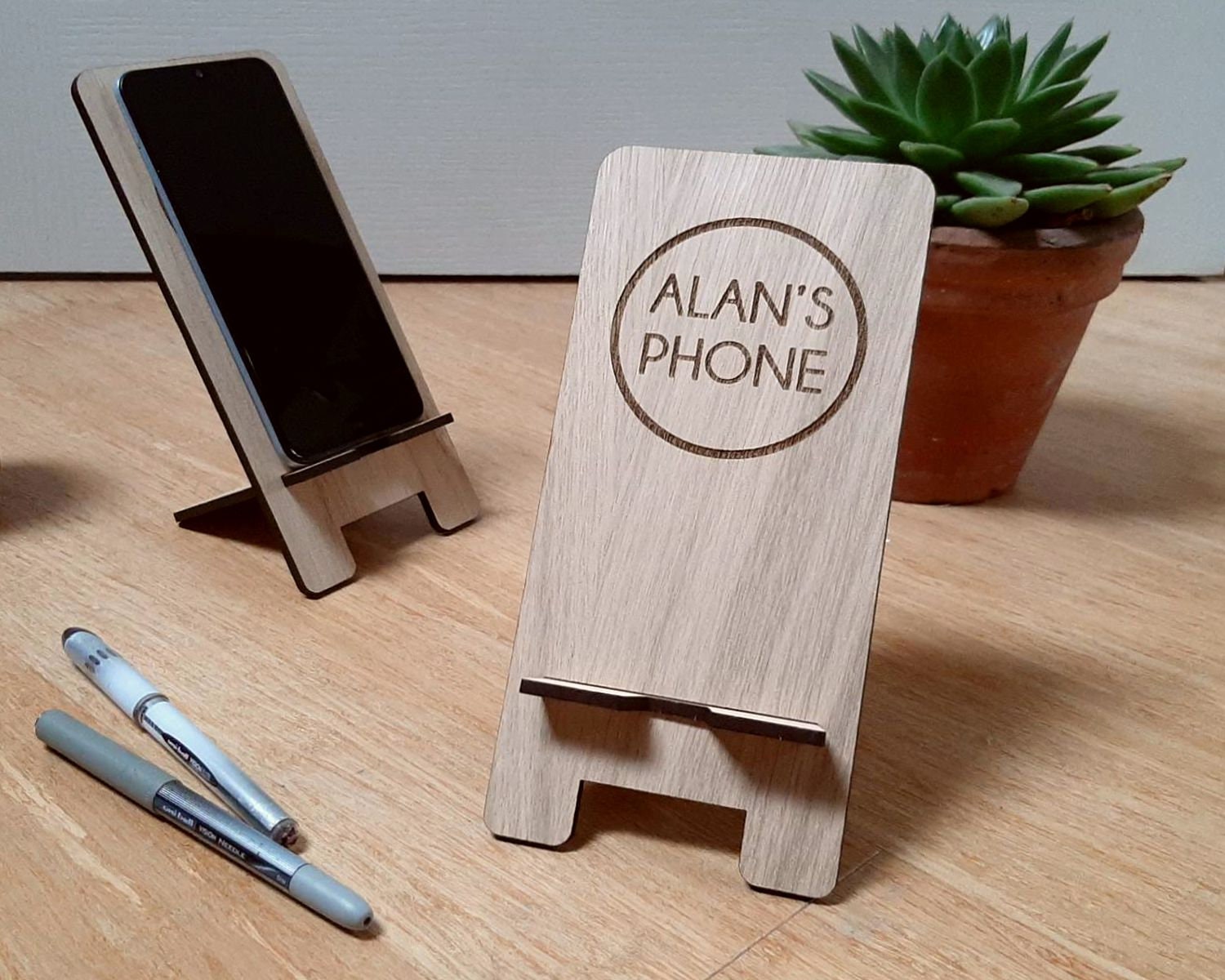 Mobile Phone Stand Personalised With Name Wooden Flatpack Etsy UK