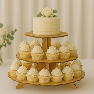 Wooden Wedding Cupcake Stand – 2 Tier or 3 Tier Rustic Cake Display Tower for Birthday Party, Dessert Table or an Afternoon Tea Centrepiece