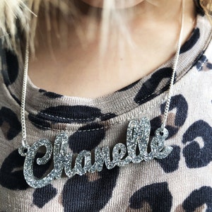 Personalised Name Necklace Custom Made Jewellery Laser Cut Acrylic Gift Kitsch Nameplate Monogram Birthday Girls Glittery Stocking Filler image 10