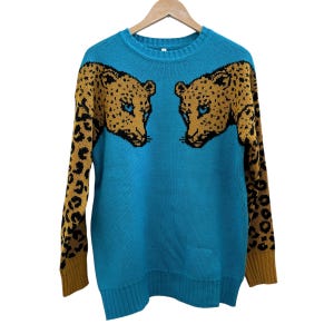 Vintage Leopard Cheetah Head Pullover Sweater