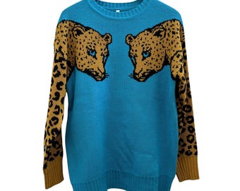 Vintage Leopard Cheetah Head Pullover Sweater