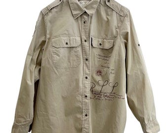Vintage Beige Ralph Lauren Button Down Shirt size 1X