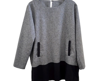 Vintage Gray and Black Pullover Top with Pockets