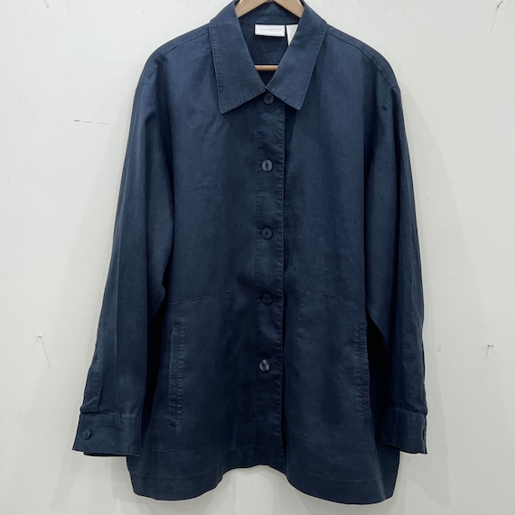 Vintage Navy Linen Shirt/Jacket by Elisabeth by L… - image 1