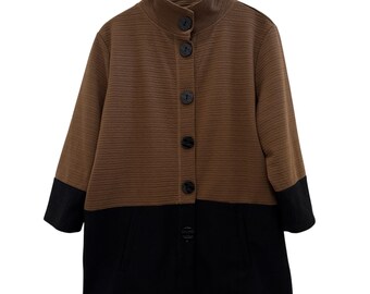 Vintage Brown and Black Color Block Button Front Top