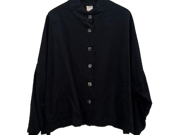 Vintage Arlene Prescott Santa Fe Fiber Artist Black Linen Shirt/Jacket