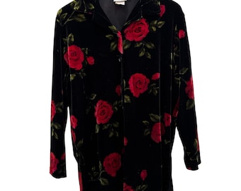 Vintage Black Velvet Floral Shirt by Hot Cotton Size M