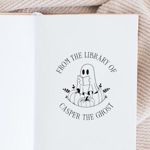 Sello de libro, sello de biblioteca, sello de goma, sello personalizado, sello personalizado, sello autoentintable, regalo personalizado, etiqueta de libro, fantasma, Halloween