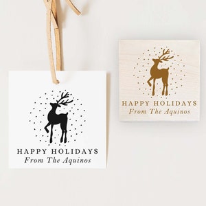 Aangepaste kerststempel, gepersonaliseerde vakantiestempel, Happy Holidays-stempel, zelfinktende stempel, rubberen stempel, rendier, familiestempel