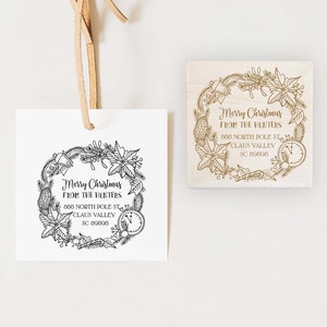 Sello de dirección de Navidad, sello de vacaciones personalizado, sello de feliz Navidad, sello autoentintado, sello de goma, dirección de devolución de corona