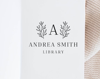 Book Stamp, Library Stamp, Rubber Stamp, Custom Stamp, Personalized Stamp. Self-Inking Stamp, Personalized Gift, Book Label, Wreath Book
