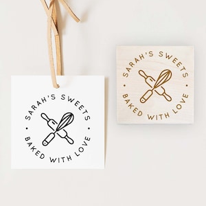 Tampon personnalisé, tampon de logo, tampon cuit avec amour, tampon en caoutchouc, tampon personnalisé, tampon auto-encreur, logo de boulangerie, fouet de cuisson, rouleau à pâtisserie