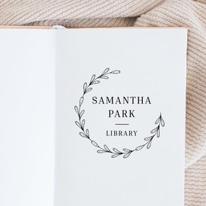 Book Stamp, Library Stamp, Rubber Stamp, Custom Stamp, Personalized Stamp. Self-Inking Stamp, Personalized Gift, Book Label, Wreath Book