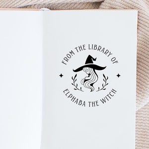 Sello de libro, sello de biblioteca, sello de goma, sello personalizado, sello personalizado, sello autoentintable, regalo personalizado, etiqueta de libro, bruja, Halloween