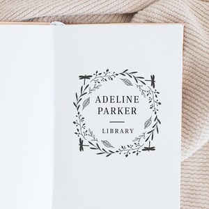 Book Stamp, Library Stamp, Rubber Stamp, Custom Stamp, Personalized Stamp. Self-Inking Stamp, Personalized Gift, Book Label, Wreath Book
