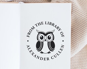 Book Stamp, Library Stamp, Rubber Stamp, Custom Stamp, Personalized Stamp. Self-Inking Stamp, Personalized Gift, Book Label, Owl Book Stamp