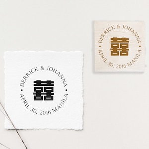 Dubbele geluksstempel, gepersonaliseerde stempel, aangepaste zelfinktende stempel, bruiloftsstempel, bewaar de datumstempel, paarstempel, rubberen stempel