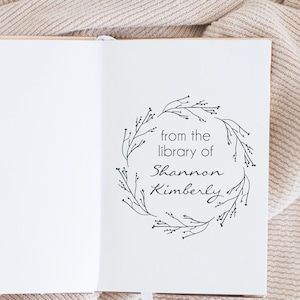 Book Stamp, Library Stamp, Rubber Stamp, Custom Stamp, Personalized Stamp. Self-Inking Stamp, Personalized Gift, Book Label, Wreath Book