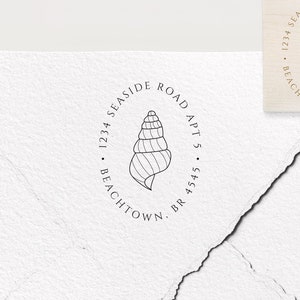 Adresstempel, aangepaste stempel, gepersonaliseerde stempel, zeeschelp, rubberen stempel, zelfinktende stempel, retouradresstempel, housewarming cadeau