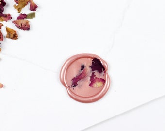ドライフラワーワックスシール 10個パック | 赤いバラの花びらワックスシール | ドライフラワーワックスシール | 結婚式招待状ワックスシール | 押し花シール