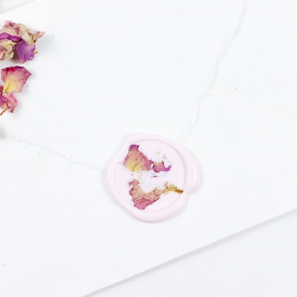 Pack of 10 Dried Flowers Wax Seal | Pink Rose Petals Wax Seals | Dried Petals Wax Seal | Wedding Invitation Wax Seals | Pressed Flowers Seal