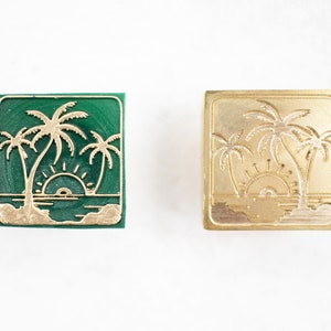 Sello de sello de cera de palmeras, sello de cera 3D, sello de cera de verano, sello de cera de la naturaleza, sello de cera de letras, sello de cera troquelado, sello de cera de puesta de sol, playa