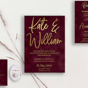 Velvet Wedding Invitation Suite | Gold Foil Print Wedding Invitations | Unique Wedding Invitations | Wedding Wax Seals | Velvet Invitation