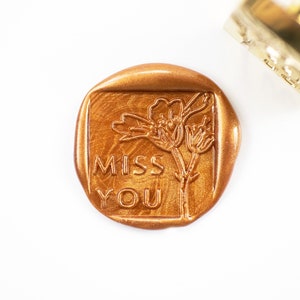 Timbre de sceau de cire Miss You, sceau de cire carré, timbre de sceau de cire personnalisé, cire à cacheter, sceau de cire de mariage, sceau de cire de logo, sceau de cire d'invitation