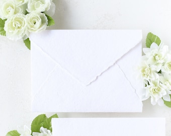 Pack of 20 Deckle Edge Envelopes | Handmade Cotton Paper Envelopes | Wedding Envelopes | Invitation Envelopes | White Deckle Edge Envelopes