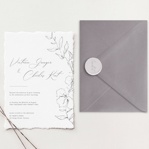Suite de faire-part de mariage Deckle Edge | Invitations en papier coton | Invitations de mariage en papier faites à la main | Faire-part de mariage minimaliste élégant