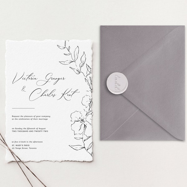Deckle Edge Wedding Invitation Suite | Cotton Paper Invitations | Handmade Paper Wedding Invitations | Elegant Minimalist Wedding Invitation