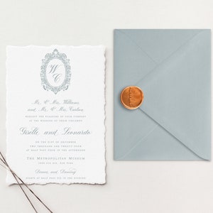 Suite de faire-part de mariage Deckle Edge | Invitations en papier coton | Invitations de mariage en papier faites à la main | Faire-part de mariage monogramme élégant