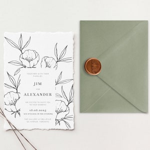 Suite per inviti di nozze Deckle Edge / Inviti di carta di cotone / Inviti di nozze di carta fatti a mano / Invito a nozze di cotone elegante