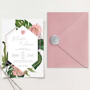 Suite per inviti di nozze Deckle Edge / Inviti di carta di cotone / Inviti di nozze di carta fatti a mano / Invito a nozze di cotone elegante