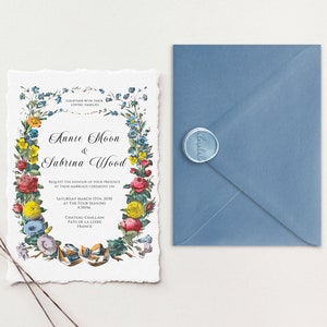 Suite per inviti di nozze Deckle Edge / Inviti di carta di cotone / Inviti di nozze di carta fatta a mano / Inviti di nozze floreali eleganti