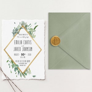 Suite de faire-part de mariage Deckle Edge | Invitations en papier coton | Invitations de mariage en papier faites à la main | Faire-part de mariage élégant en coton