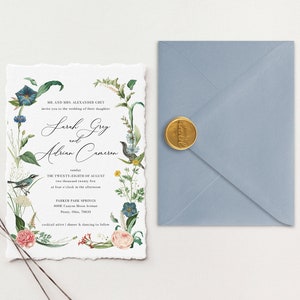 Suite per inviti di nozze Deckle Edge / Inviti di carta di cotone / Inviti di nozze di carta fatti a mano / Invito a nozze di cotone elegante