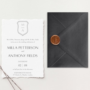 Suite per inviti di nozze Deckle Edge / Inviti di carta di cotone / Inviti di nozze di carta fatti a mano / Invito di nozze minimalista elegante