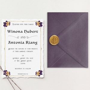 Suite per inviti di nozze Deckle Edge / Inviti di carta di cotone / Inviti di nozze di carta fatta a mano / Inviti di nozze con bordo floreale