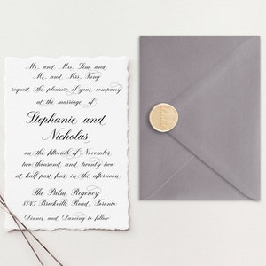 Suite di inviti di nozze Deckle Edge / Inviti di carta di cotone / Inviti di nozze di carta fatti a mano / Invito a nozze di calligrafia